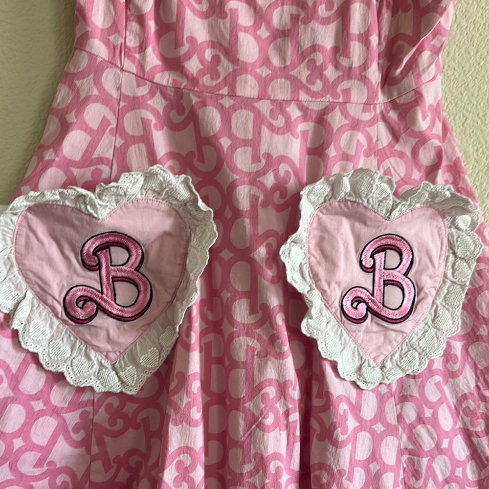 Barbie Pink Apron Dress with Heart Pockets Small cosplay dressup Barbiecore doll - Picture 3 of 10